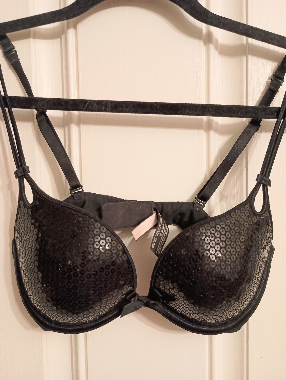 Victoria's Secret Black Sequin Pushup Bra 32C EUC